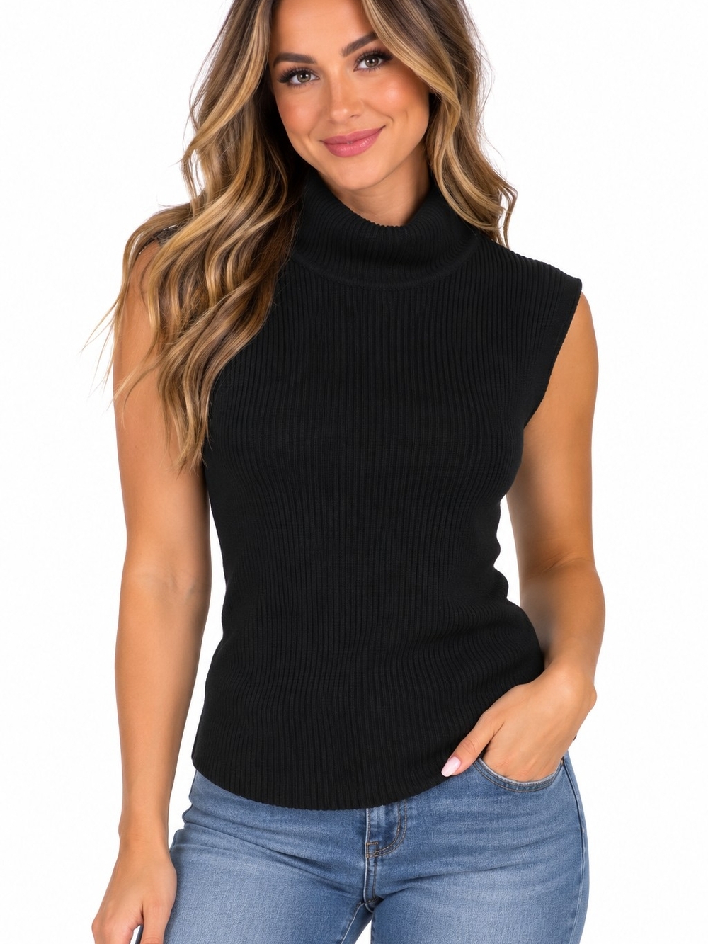 croft & barrow Black Sleeveless Ribbed Turtleneck Sweater